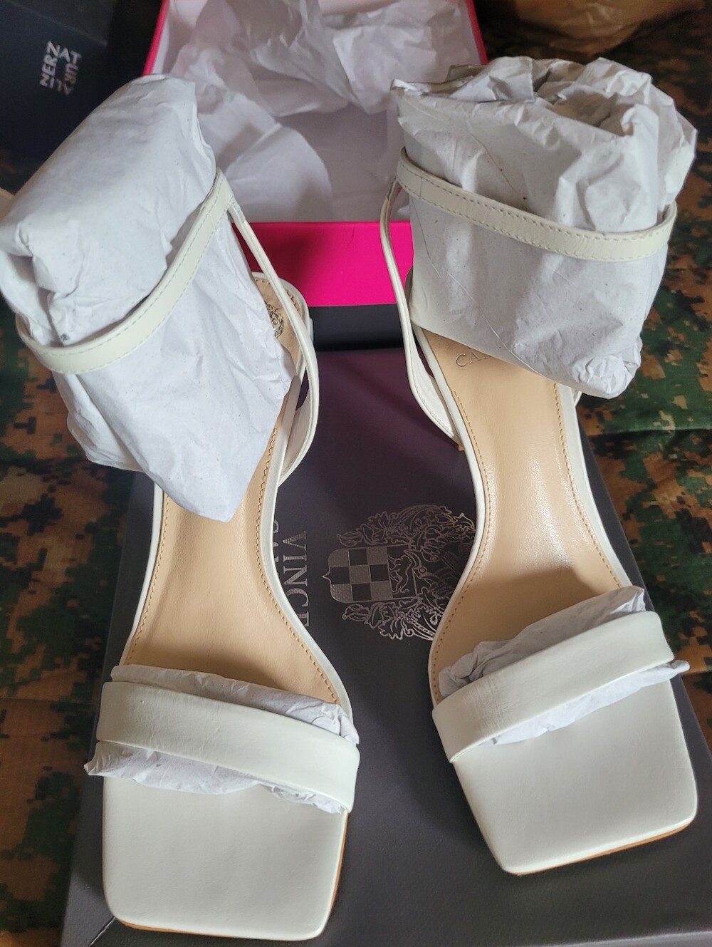 Vince Camuto White Strappy Square-Toe Heeled Sandals
